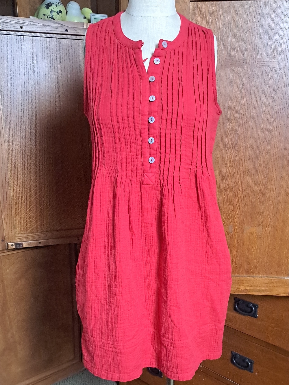 Quince Wild Cherry Red Organic Cotton Gauze Shift Dress Size XS